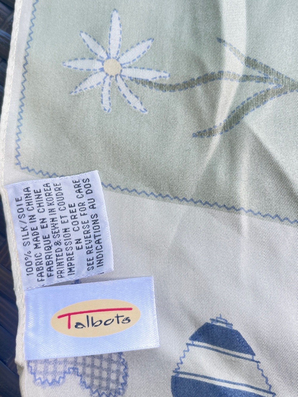 Talbots Pastel Floral Silk Scarf with Blue Accents